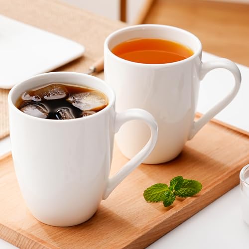 PARACITY Coffee Mug Ceramic, Large Coffee Cups Ceramic Set of 2, 12 OZ White Coffee Mugs for Latte, Tea, Cappuccino, Cocoa-Microwavable