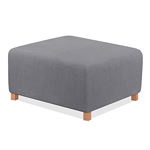 TAOCOCO Ottoman Cover Rectangular Storage Ottoman Slipcover Stretch Footrest Stool Covers Furniture Protectors Spandex Jacquard Fabric with Elastic Band Light Grey