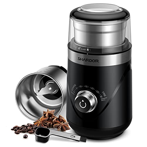 SHARDOR Adjustable Coffee Bean Grinder Electric, Herb/Spice Grinder, Espresso Grinder with 1 Removable Stainless Steel Bowl, Black