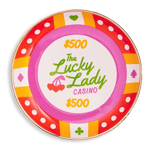 ban.do Novelty Trinket Tray, Ceramic Jewelry Dish, Small Decorative Tray for Keys or Decor, Cute Casino Chip Catchall Tray, Lucky Lady