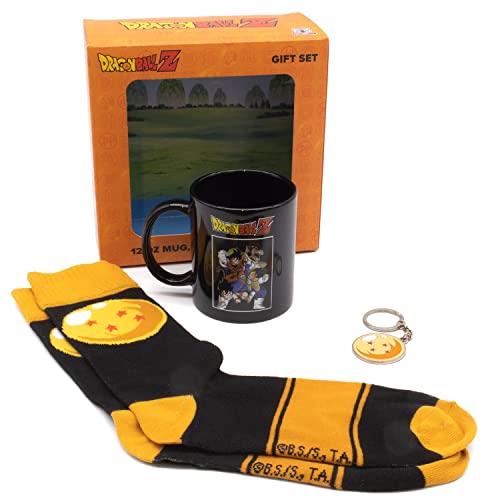 CultureFly,ceramic Dragon Ball Z Goku Vegeta 3 Piece Gift Set Mug, Crew Socks, Keychain, Multicolor,12 OUNCE