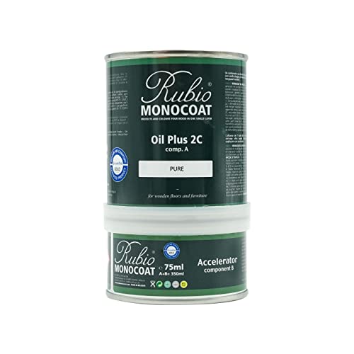 Rubio Monocoat Oil Plus 2C, 350 Milliliters, Pure, Interior Wood Stain and Finish, Food Safe, Easy One-Coat, Linseed Oil, Plant Based, VOC/Solvent Free, Furniture & Flooring Hardwax Oil