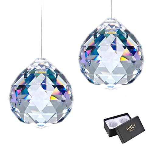 JIHUI Clear Glass Crystal Ball Prism Pendant Suncatcher 40mm Pack of 2 Mother's Day Gift