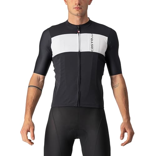 Castelli Men’s Prologo 7 Jersey, UV Sun Protection, Zip Up Quarter Length Sleeve Jersey for Road and Gravel Biking l Cycling - Light Black/Silver Gray-Ivory - Large