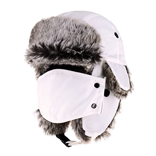 CHOK.LIDS Waterproof Winter Trapper s Unisex Premium Strength Ushanka Ear Flap Chin Strap Cold Weather Outdoor (White)