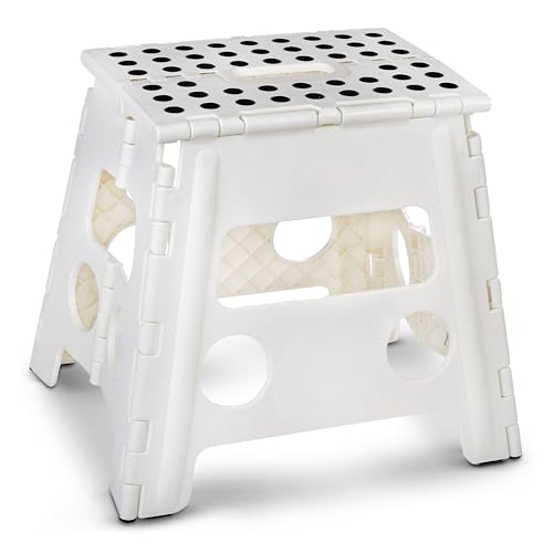 Handy Laundry Folding Step Stool, 13 Inch, Anti-Skid Step Stool, Sturdy to Support Adults & Safe Enough for Kids, Opens Easy with One Flip, for Kitchen, Bathroom, Bedroom, Kids or Adults, (White)