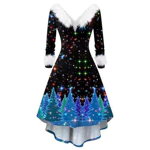 Generic Christmas Sweater Dress for Women Christmas Tree Costume Women Red Maxi Dress Long Sleeve Dress Plus Size Women Dresses for Teens Punk Dress（2-Dark Blue,3X-Large）