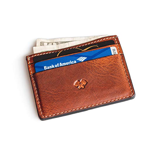 Men’s Slim Wallet | Made in USA | Full Grain Leather | Minimalist Front Pocket Wallet | Tobacco Snakebite