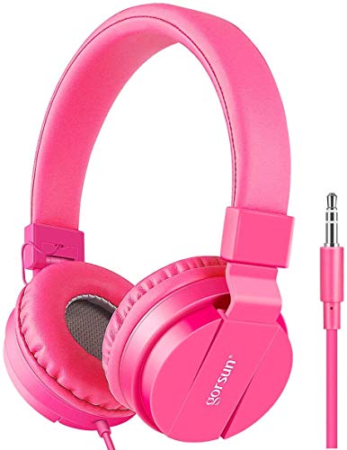 gorsun Kids Headphones, Lightweight Stereo Wired Toddler Headphones, Adjustable Headband Children's Headset for Smartphones Computer Pad Earphones(Pink)