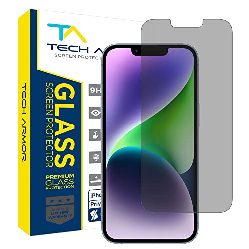 Tech Armor [1 Pack Privacy Screen Protector for iPhone 14, iPhone 13 and iPhone 13 Pro Anti-Spy Case Friendly Easy Installation Ballistic Tempered Glass Bubble Free 3D Touch Support [6.1 inch]