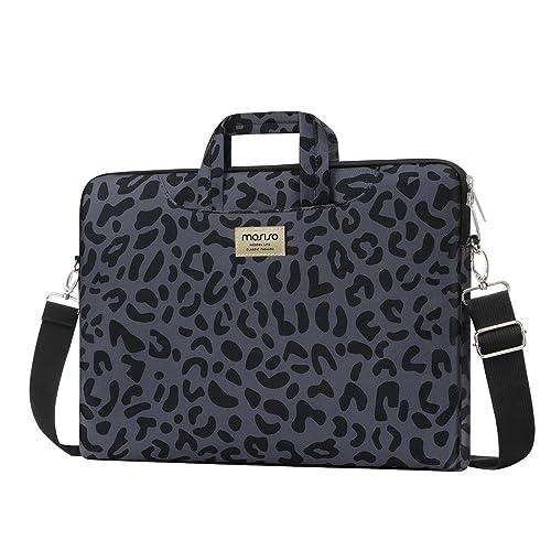 MOSISO Laptop Shoulder Bag Compatible with MacBook Air 15 inch M2 A2941 2023/Pro 16 inch 2023-2019 M3 A2991 M2 A2780 M1 A2485 A2141, 15-15.6 inch Notebook, Leopard Grain Briefcase Sleeve with Belt