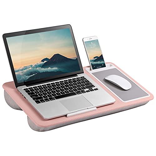 LAPGEAR Home Office Lap Desk with Device Ledge, Mouse Pad, and Phone Holder - Pink - Fits up to 15.6 Inch Laptops - Style No. 91584