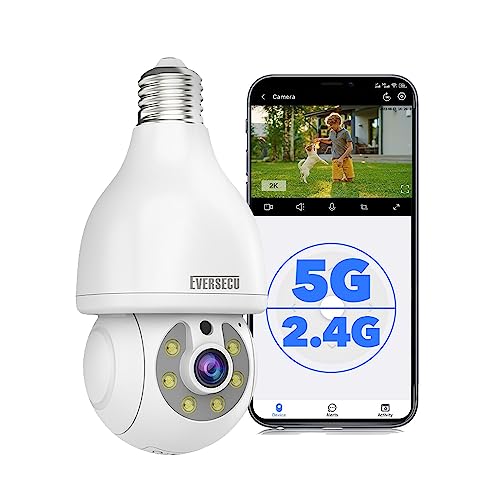 2K HD Light-Bulb Security Camera, Wireless 2.4G&5Ghz Wifi, Indoor&Outdoor, Onvif-conformant, RTSP Stream, Work With Alexa, 360° View, Auto Tracking, 2 Way Audio, Motion Detection, Remote View