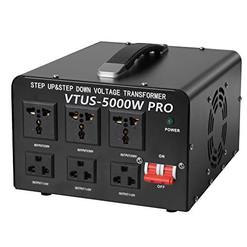 LVYUAN 5000 Watt Voltage Converter Transformer Heavy Duty Step Up/Down AC 110V/120V/220V/240V Converter with Support Hardwired, 3 US Outlets, 3 Universal Outlets, Resettable Circuit Breaker protection