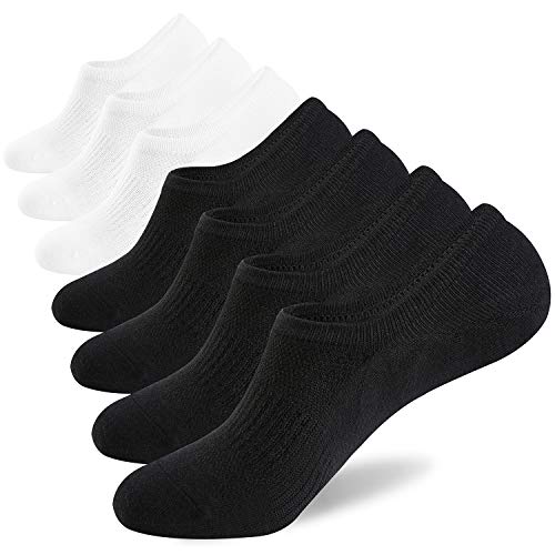 WANDER No Show Socks Mens 7 Pairs Cotton Thin Non Slip Low Cut Mens Invisible Casual Socks (4black+3white, Size 6-8)