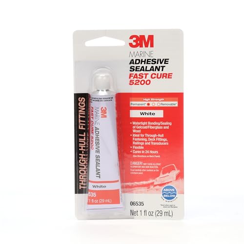 3M Marine Adhesive Sealant Fast Cure 5200 (06535) Permanent Bonding and Sealing for Boats and RVs Above and Below the Waterline Waterproof Repair, White, 1 fl oz Tube