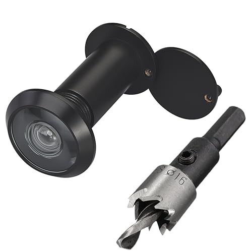 TOGU 220-degree Solid Brass Peep Holes for Door with 16mm Drill Bit, 0.63 inch Door Peephole with Privacy, Compatible with Door Thick from 1-3/8' to 2-1/6', Matte Black Finish