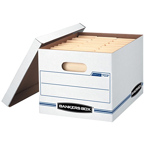 BANKERS BOX STOR/FILE Storage Boxes, Standard Set-Up, Lift-Off Lid, Letter/Legal, 4 Pack (0070308)