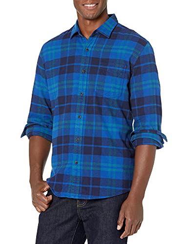 Amazon Essentials Men's Long-Sleeve Flannel Shirt (Available in Big & Tall), Bright Blue Plaid, X-Large