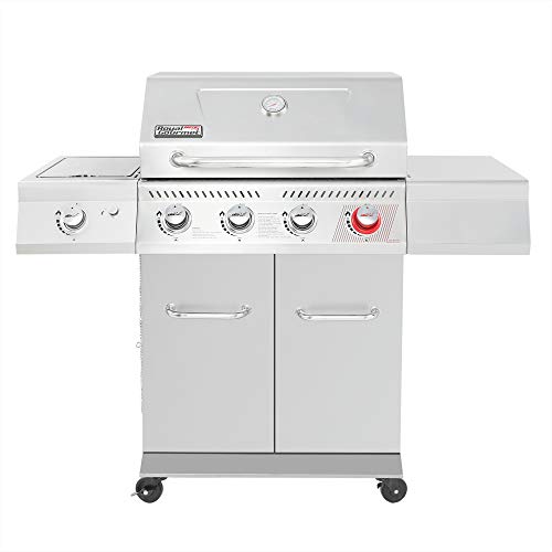 Royal Gourmet GA4402S Stainless Steel 4-Burner BBQ Propane Gas Grill, 54000 BTU Cabinet Style Gas Grill with Sear Burner and Side Burner, Perfect for Patio Garden Picnic Backyard Party, Silver