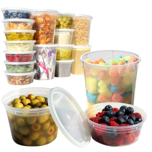 Deli Containers with Lids - Food Storage Containers - Clear Freezer Containers | 36-Pack BPA Free Plastic 8, 16, 32 oz | Cup Pint Quart set | Great for Soup, Meal Prep, Portion Control, Slime and More