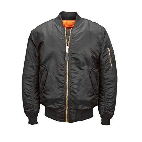 Alpha Industries MA-1 Blood Chit Bomber Flight Jacket - Fighter Pilot Flight Jacket - Black, L