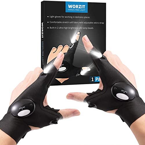 WORZIT Gifts for Men LED Flashlight Gloves, Birthday Gifts for Dad, Light Gloves for Fishing Camping Repairing, LED Gloves Unique Cool Gadget Tool