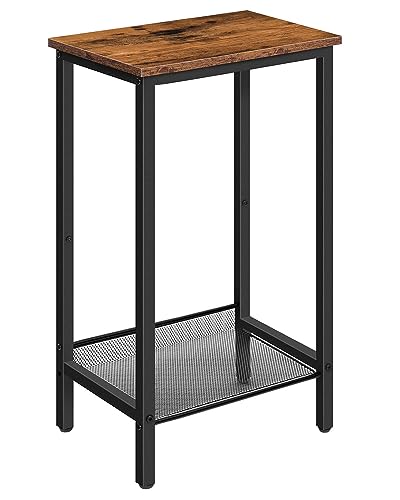 HOOBRO Side Table, Industrial Tall End Table with Adjustable Mesh Shelves, Small Entryway Table, Telephone Table, Laptop Table for Office, Hallway, Living Room, Rustic Brown BF03DH01