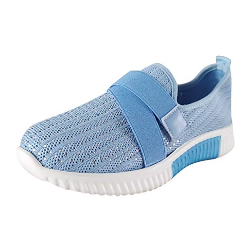 Women's Outdoor Slip On Sneakers Soft Bottom Lightweight Breathable Sports Flats Shoes Casual Fashion Shoes for Summer Blue, 9.5-10