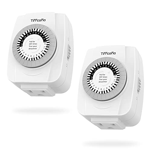 TiFFCOFiO Indoor Mechanical Outlet Timer, 3 Prong Timers for Electrical Outlets, 24-Hour Programmable Plug in Light Timer, ETL Listed (2 Pack)