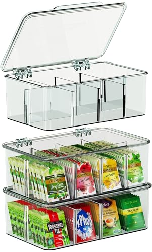 Utopia Home 3 Pack Tea Bag Organizer - Stackable Tea Bag Storage Organizer with Lid - Tea bag holder For Kitchen Organizers and Storage, Multi-Functional Kitchen Organizer, Home organizer (Clear)