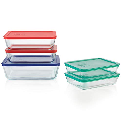 Pyrex Simply Store Food Storage Container Set with BPA-Free Lid, Rectangular Glass Storage Containers, Dishwasher, Microwave and Freezer Safe, 10 Piece