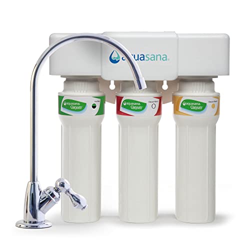 Aquasana 3-Stage Max Flow Claryum Under Sink Water Filter System - Kitchen Counter Claryum Filtration - Filters 99% Of Chlorine - Chrome Faucet - AQ-5300+.56 , White