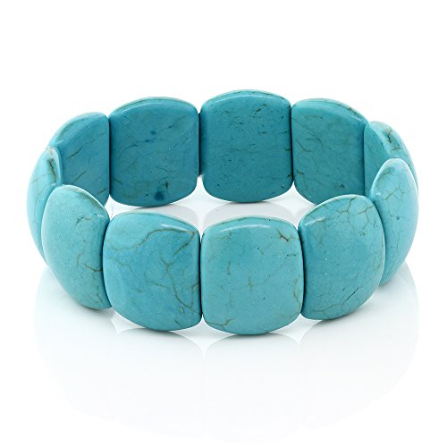 Gem Stone King 7.5 Inch Simulated Turquoise Howlite Beads Stretch Bangle Bracelet For Women 20MM