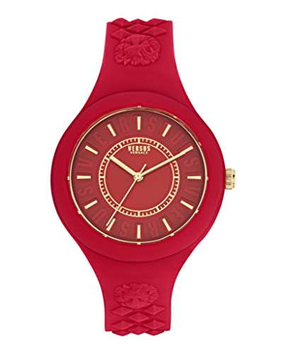 Versus Versace Womens Fire Island Red Fashion Watch. Adjustable and Sporty Silicone Strap. Includes Travel Gift Pouch.