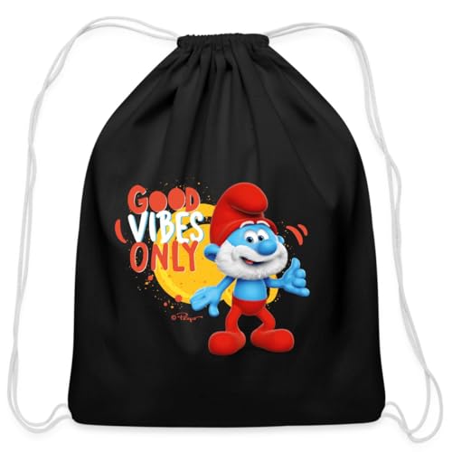 Spreadshirt Happy Papa Smurf 'Good Vibes Only' - The Smurfs Positive Design Cotton Drawstring Bag, One Size, black