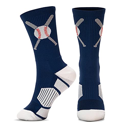 ChalkTalkSPORTS Baseball Youth Woven Mid-Calf Socks | Crossed Bats | Blue