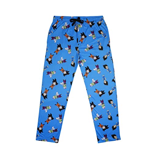 Bioworld Dragon Ball Z Super Saiyan Heroes AOP Men's Light Blue Sleep Pajama Pants - Small