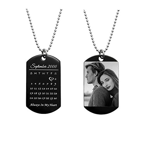 Queenberry Laser Engraved Personalized Date/Photo/Text Love Note Stainless Steel Dog Tag Pendant Necklace Valentines Anniversary Birthday Gift To Husband Wife