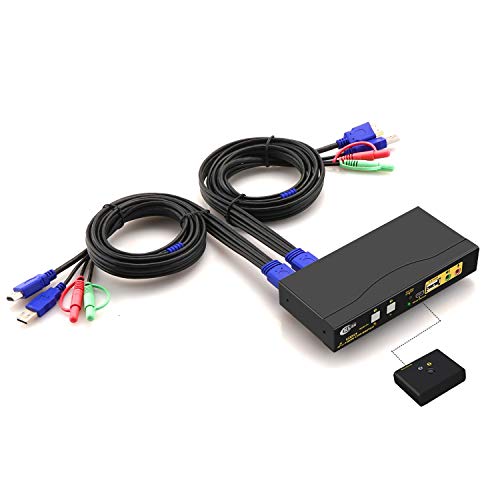 CKLau 4Kx2K@60Hz 2 Port KVM HDMI Switch with Audio and Cable, Dual Port KVM Switch HDMI for 2 Computers Sharing Keyboard Mouse Monitor and USB 2.0 Peripheral Support Hotkey Switching, EDID