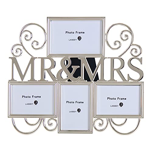 Lasody Mr & Mrs Picture Frames,Cherish Every Memory,4 opening photo collage,Silver Plating,Wedding Gifts