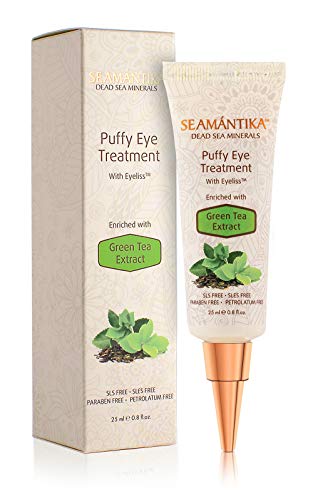 SEAMANTIKA Puffy Eyes Treatment Instant results – Naturally Eliminate Wrinkles, Puffiness, Dark Circle and Bags in Minutes – Hydrating Eye Cream w/Green Tea Extract, Dead Sea Minerals 8 oz