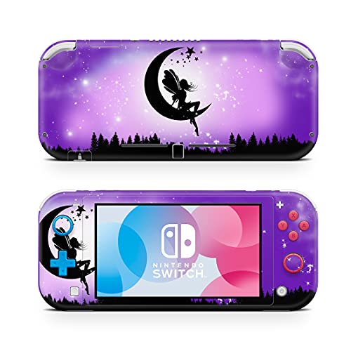 ZOOMHITSKINS Switch Lite Accessories, Compatible for Switch Lite Skin Glitter, Magic Moonlight Moon Girl Purple Star Night Sky City, 3M Vinyl, Durable & Fit, Easy to Install, USA Made