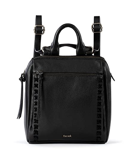 The Sak Loyola Mini Backpack in Leather, Convertible Design with Adjustable Strap, Black