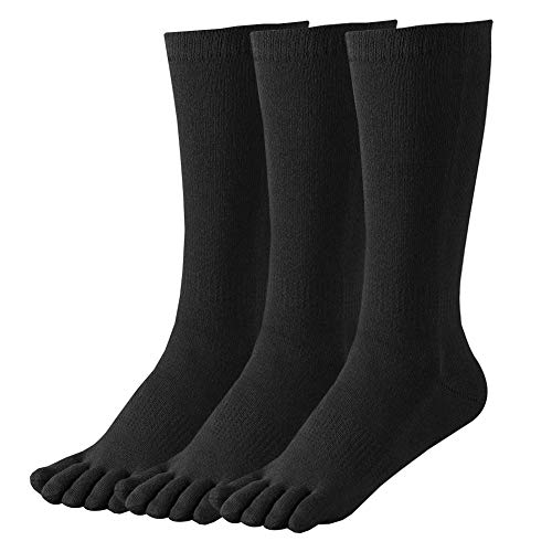 HABITER Women's Toe Socks Cotton Crew Athletic Running Five Finger Socks 4 Pack (Black/3 Pairs)