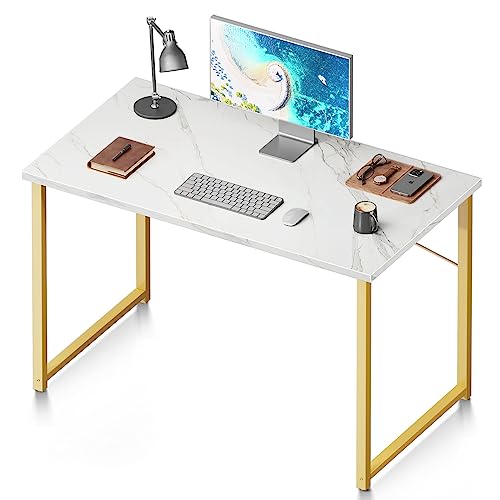 Coleshome 40 Inch Computer Desk, Modern Simple Style Desk for Home Office, Study Student Writing Desk, White Marble and Gold Leg