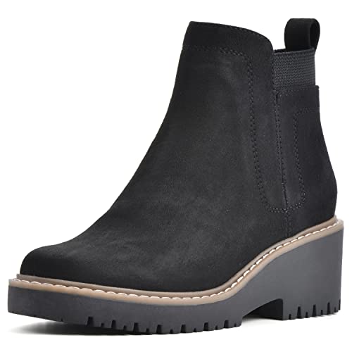WHITE MOUNTAIN Shoes Dear Women's Chelsea Platform Wedge Boot, Black/Fabric, 8 M