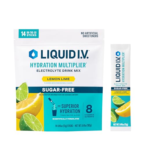 Liquid I.V. Hydration Multiplier Sugar-Free - Lemon Lime - Hydration Powder Packets | Electrolyte Powder Drink Mix | Convenient Single-Serving Sticks | Non-GMO | 1 Pack (14 Servings)