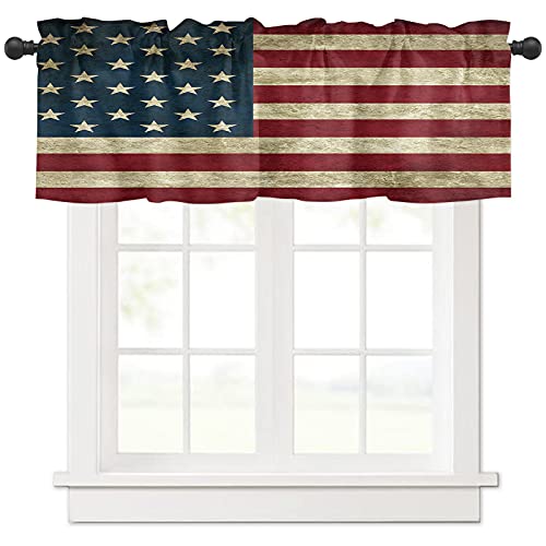 YOKOU Curtain Valance, Retro American Flag Rustic The US Flag Short Rod Pocket Window Treatment for Living Room, Bedroom, Kitchen, Bathroom, 1 Panel, 54' W x 18' L