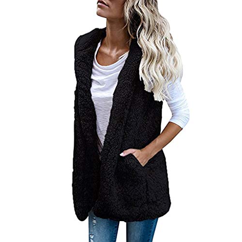 BODOAO Womens Vest Winter Warm Hoodie Outwear Casual Coat Jacket Long down Vest for Women Sleeveless (A1-Black, XL)